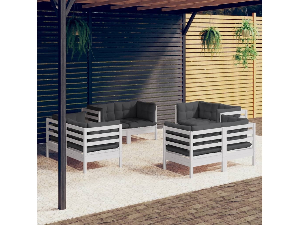 8 unidades Conjunto. Lounge De Jardim Com Almofadões Antracita Pinho Dkd Home Decor