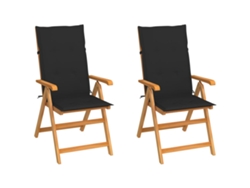 Sillas de jardín DKD Home Decor de 2 piezas con cojines negros, teca maciza