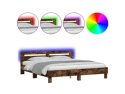 Maison Exclusive - Estructura De Cama Cabecero Y Luces Led Roble Ahumado 160x200cm