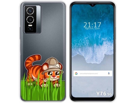 Carcasa para Vivo Y76 5G TUMUNDOSMARTPHONE Dibujos Transparente Tigre Multicolor