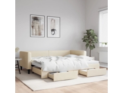 Sofá Cama Nido Con Cajones Tela Color Crema 90x200 Cm