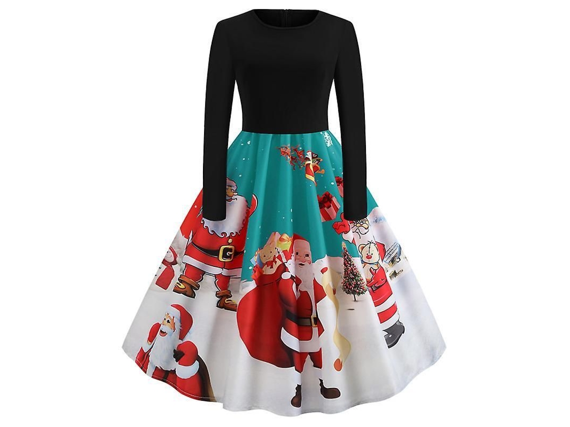 2026-vestido Midi Vintage De Navidad Para Mujer Con Estampado De Santa Claus Manga Larga Rockabilly Elegante Para Fiesta