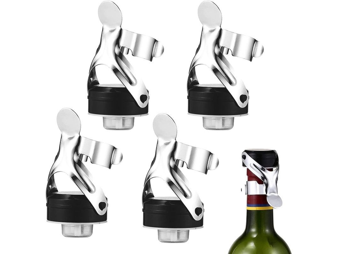 Juego De 4 Tapones De Acero Inoxidable Con Cierre Hermético Al Vacío Y Palanca, Para Champán Y Vino.