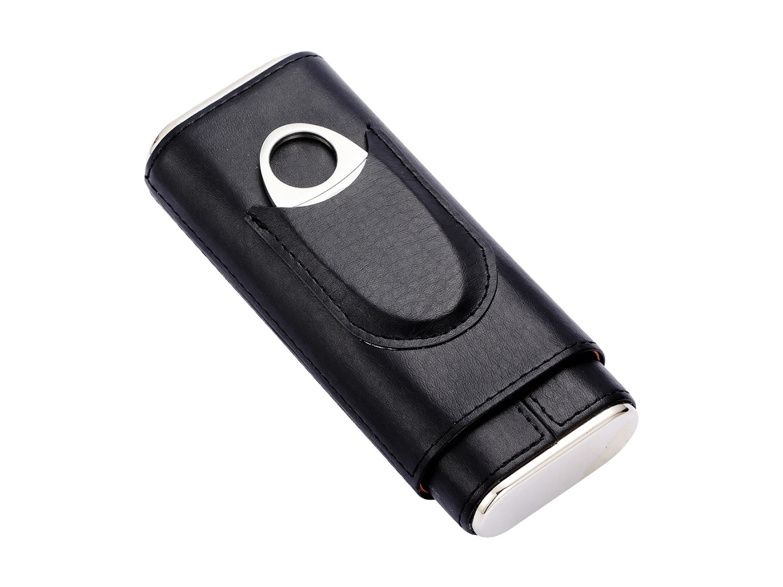 Estuche para puros, 3 tubos, diseño portátil, negro