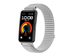 Bracelete Para Huawei Band 10 / 9 / 8 - Nylon Trançado - Fecho De Velcro - Interface Metálica Cinza
