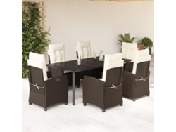 Juego de comedor de jardín de 7 piezas con cojines de mimbre marrón DKD Home Decor