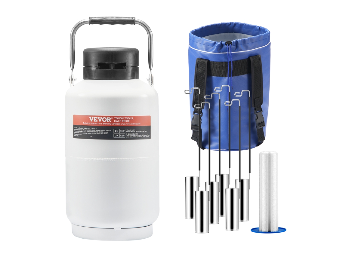 VEVOR Tanque de nitrógeno líquido 3 L Contenedor de aleación de aluminio LN2 Dewar 6 botes