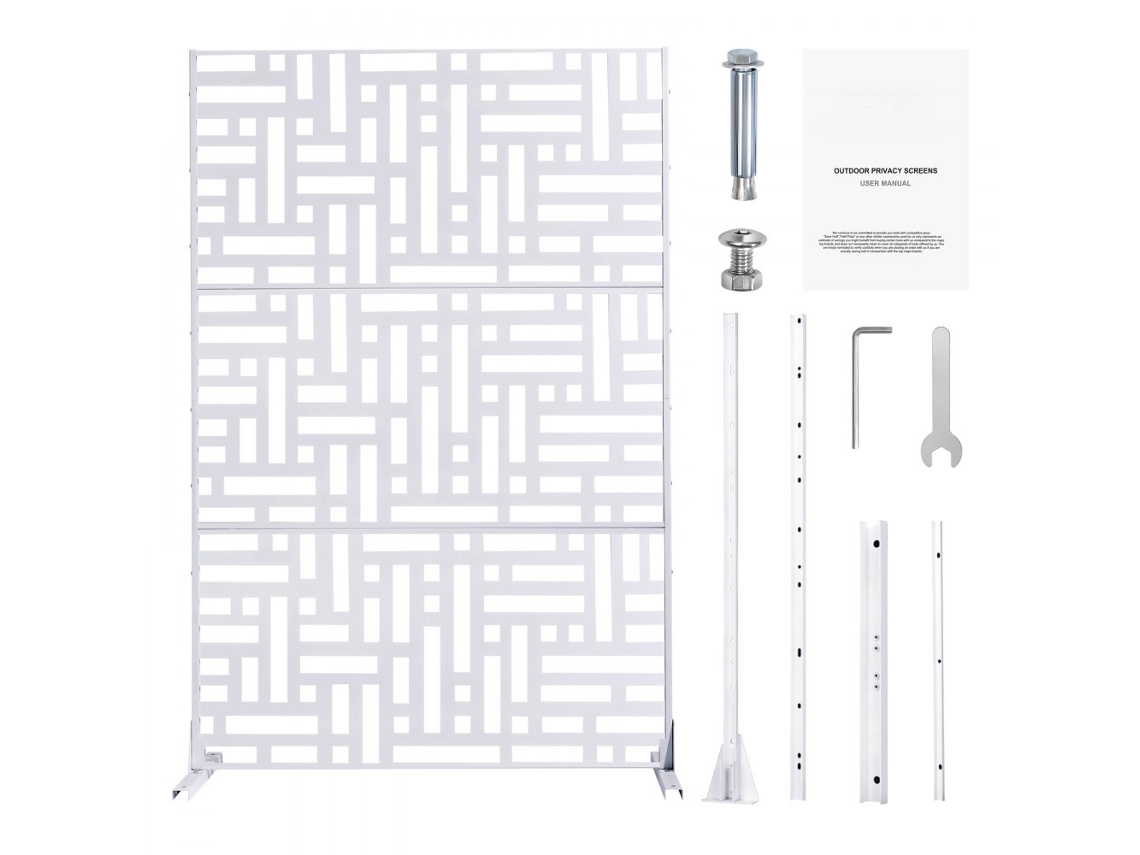 Panel divisorio metálico blanco de 120 x 50,8 x 193 cm para jardín o terraza con diseño elegante y base estable Tekmaquinas