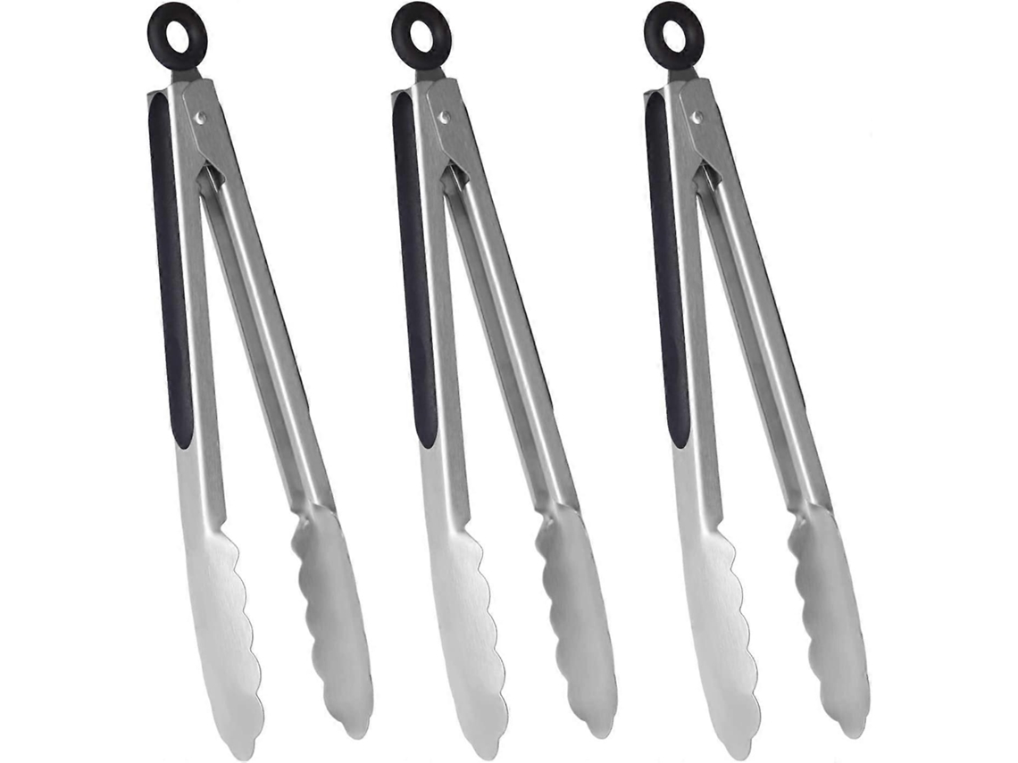 Set De 3 Pinzas De Barbacoa De Cocina 9 Pulgadas Acero Inoxidable Resistente Al Desgaste Y Corrosión Con Cierre De Anillo Para Uso Versátil