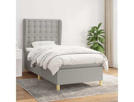 vidaXL Cama con somier y colchón 90x200 cm tela gris claro