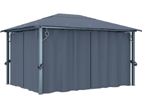 vidaXL Cenador con cortina gris antracita aluminio 400x300 cm