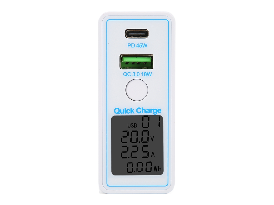 Cargador De Pared Usb-c Pd Qc 3.0 De Doble Puerto Con Pantalla Y Botón, Carga Rápida De 45 W Para Teléfonos Móviles Y Tabletas.
