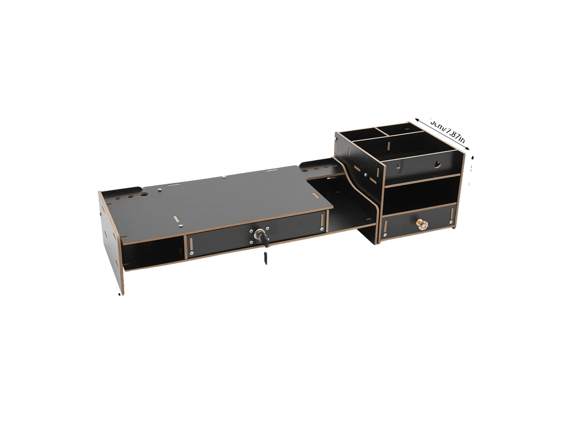 Soporte para monitor de ordenador, diseño ergonómico, cajón con cerradura, negro.