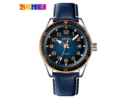 Relojes analógicos para hombre con fecha Relojes de pulsera impermeables Esfera de oro rosa Círculo y cinturón de cara azul VEANXIN