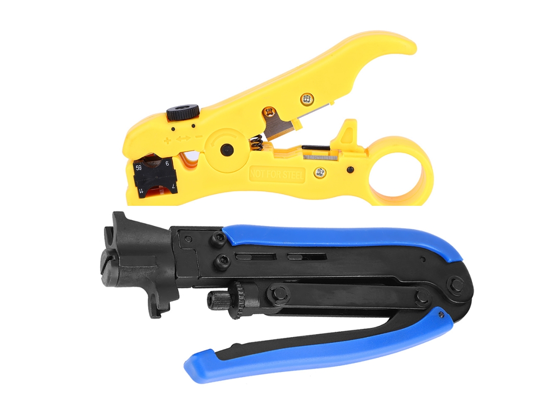 Juego de herramientas de compresión y pelado de 2 piezas para conectores coaxiales, pelacables y alicates de crimpado RG59 RG6 RG7 RG11