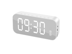Reloj Despertador Digital Portátil Bluetooth Recargable Con Espejo, Blanco.