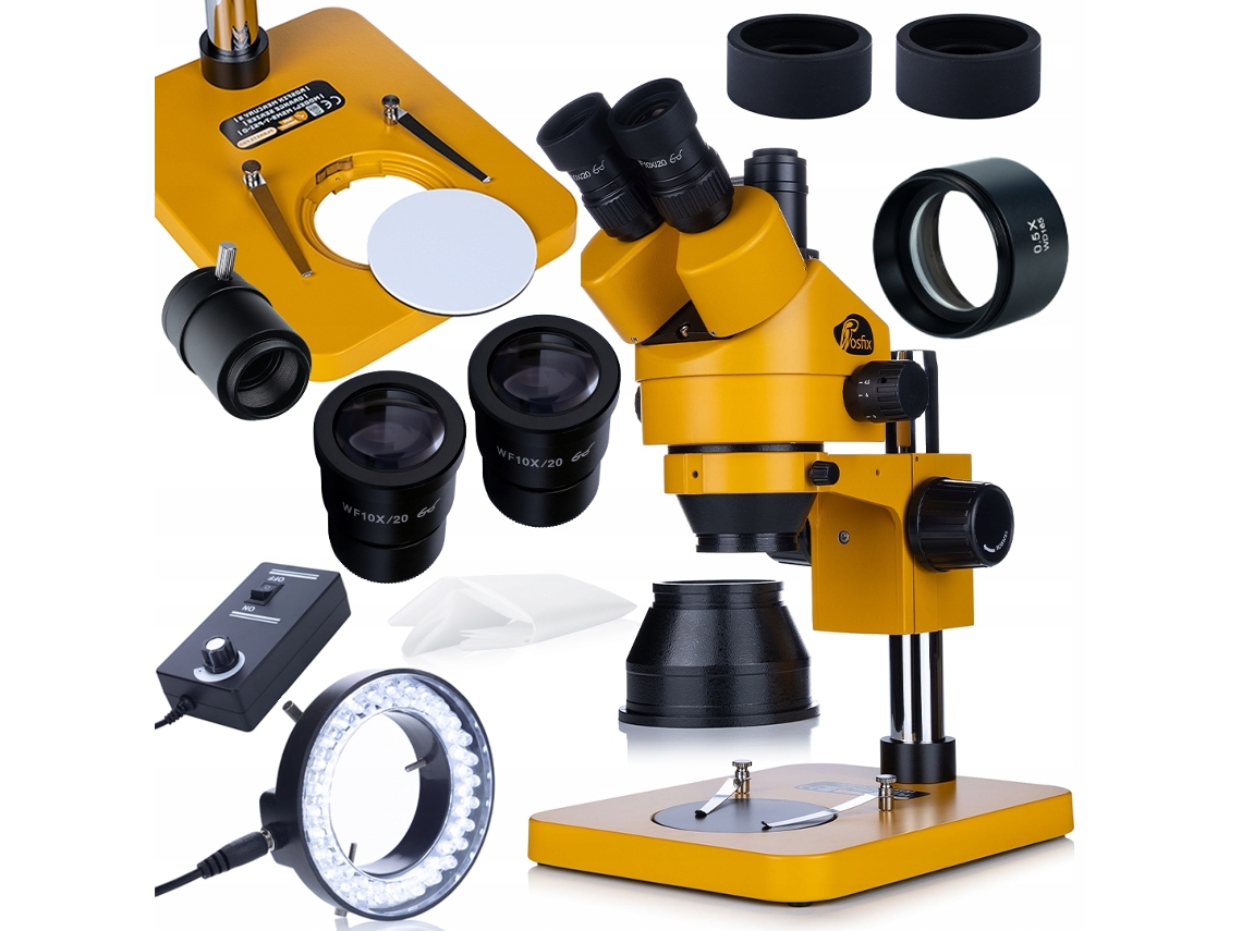 Microscopio trinocular con zoom de 7-45x – 56D e iluminación LED | Inspección y soldadura | Salida de cámara