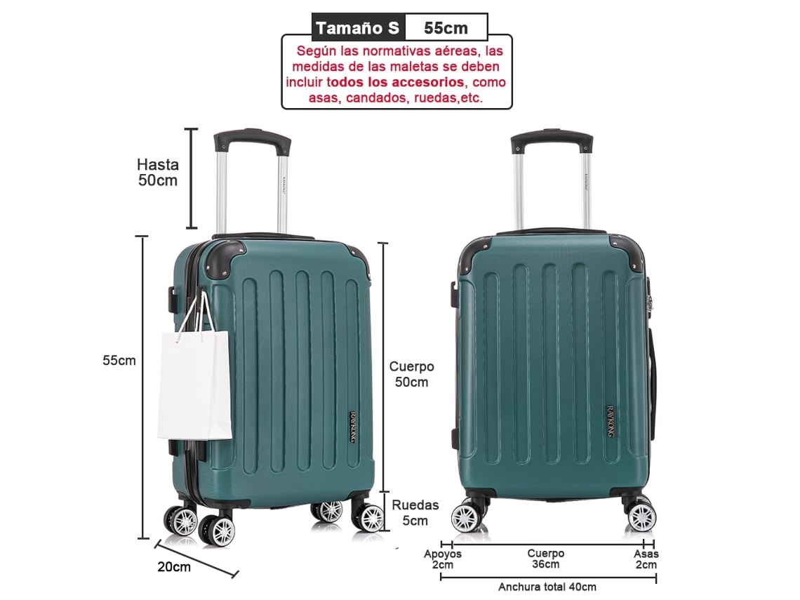 Maleta de Cabina RAYKONG Dura Ruedas Verde (55x40x20 cm 40 L