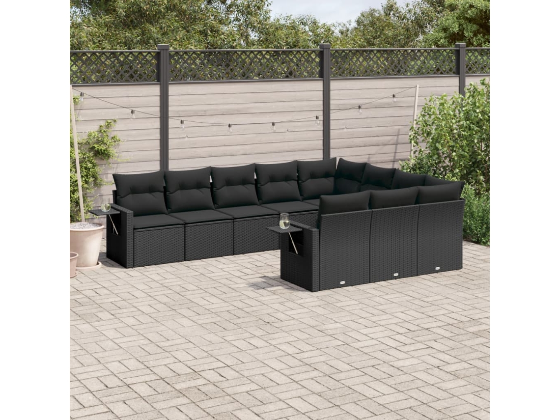 Conjunto de sofá de jardín de 10 piezas con cojines en mimbre sintético negro de DKD Home Decor