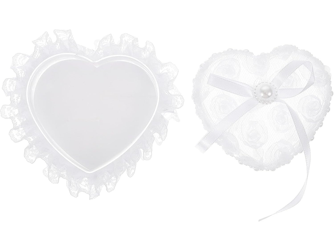 Delicada Anillos Forma Corazón Encaje Blanco Hecha Plástico Compromisos Otras Ocasiones Especiales Caja Tela