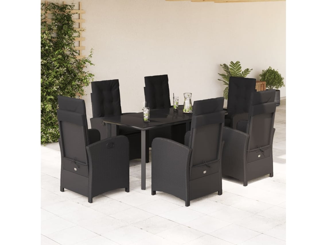 Juego de comedor de jardín de 7 piezas con cojines de mimbre negros de DKD Home Decor