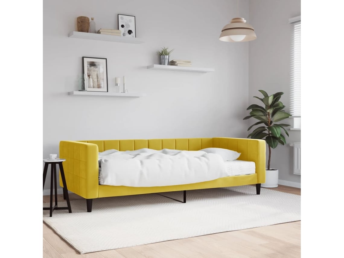 Sofá Cama Con Colchón Terciopelo Amarillo 90x200 Cm