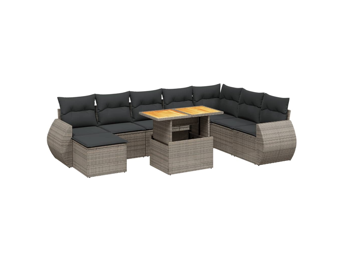 Conjunto de 9 sofás de jardín con cojines de mimbre y patas grises, MAISON EXCLUSIVE (90 x 200 cm)
