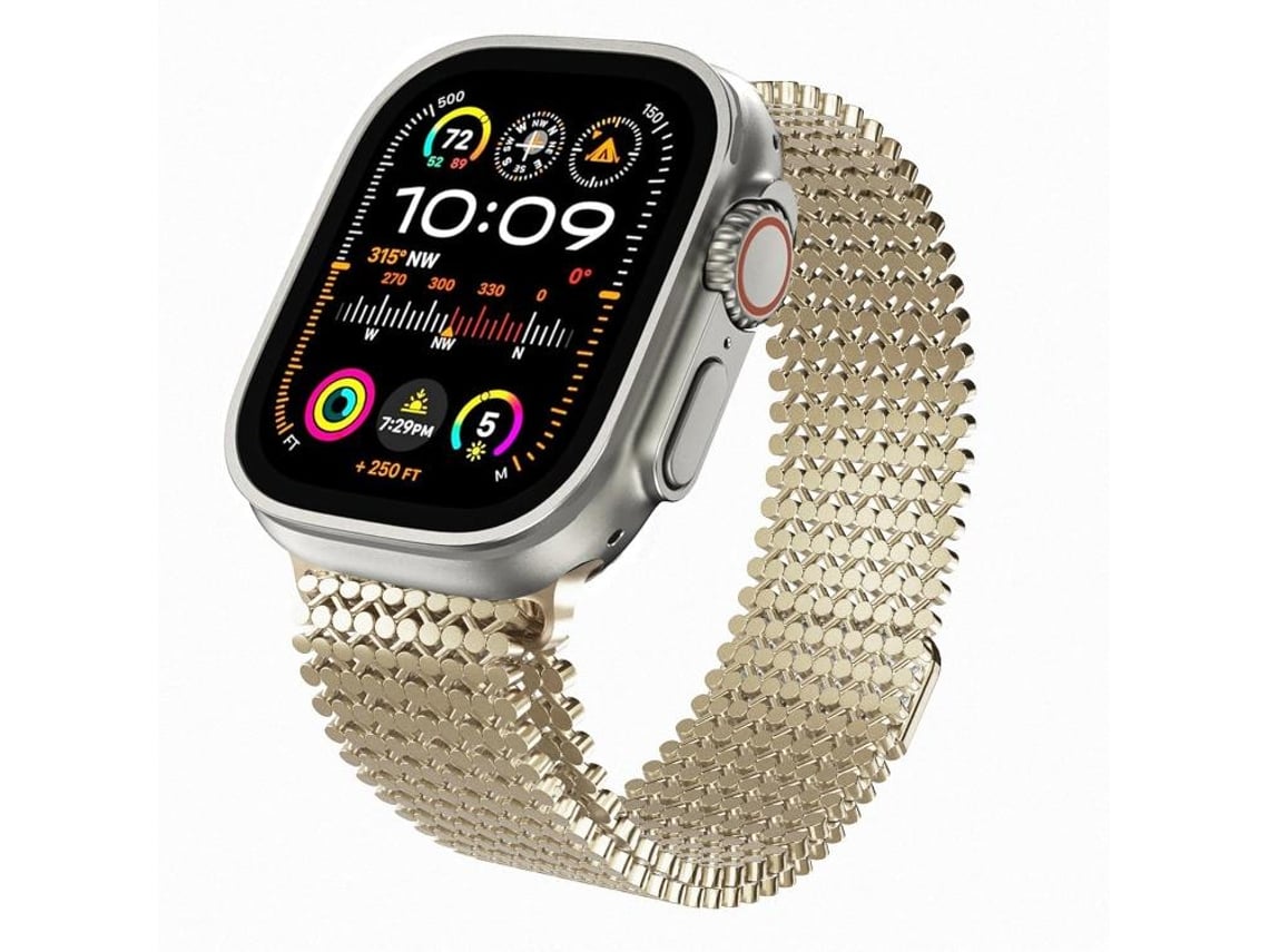 Bracelete Para Apple Watch 42/41/40/38mm - Aço Inoxidável Magnético Com Estrutura Molecular Dourado Champanhe