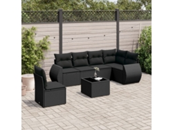 Conjunto de sofá de jardín de 7 piezas con cojines, ratán negro, Dkd Home Decor