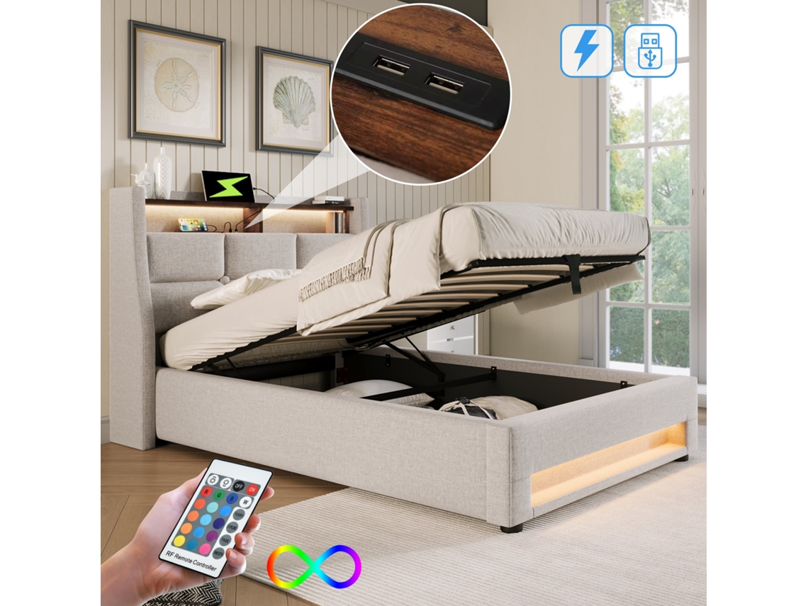 Cama De Lino De 90x200 Con Led Y Usb