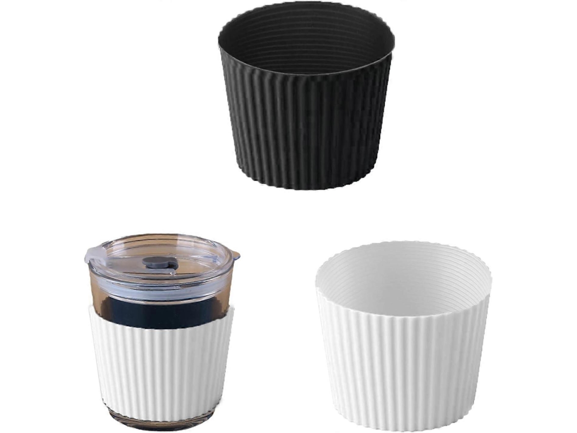 2 Piezas Fundas De Silicona Para Vasos Negro Y Blanco Resistente Al Calor Antideslizante Reutilizable Protector Para Botellas Vidrio Tazas