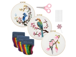 MEOIRUERY 3 Kits de Bordado de Aves para Principiantes, Kit Inicial para Adultos con Diseño de Flores Punto de Cruz Manualidades con Instrucciones