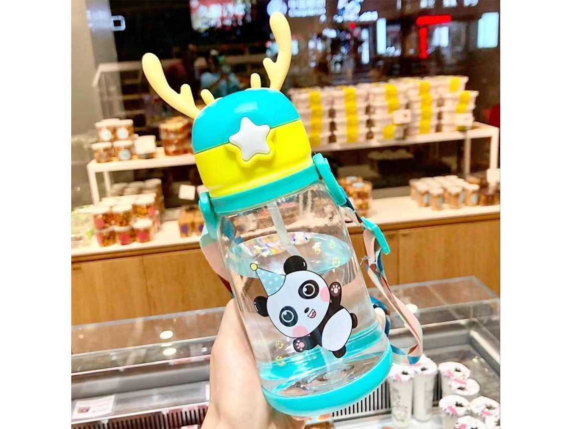 Botella de agua infantil de 600 ml con diseño creativo de antílope y vaso portátil Mdug (Estilo 3)