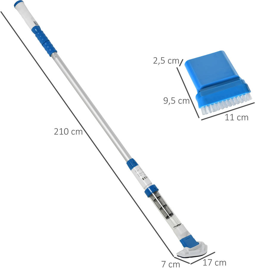 Outsunny Limpiafondos Para piscina manual aspirador de autonomía 45 minutos con poste 150210 210x17x7cm