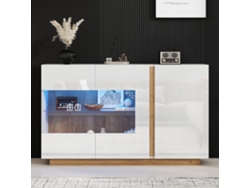 Aparador 138x38x90,5 cm Cómoda de Madera Blanca con Cristal y Base de Madera Alta Calidad Mobrio