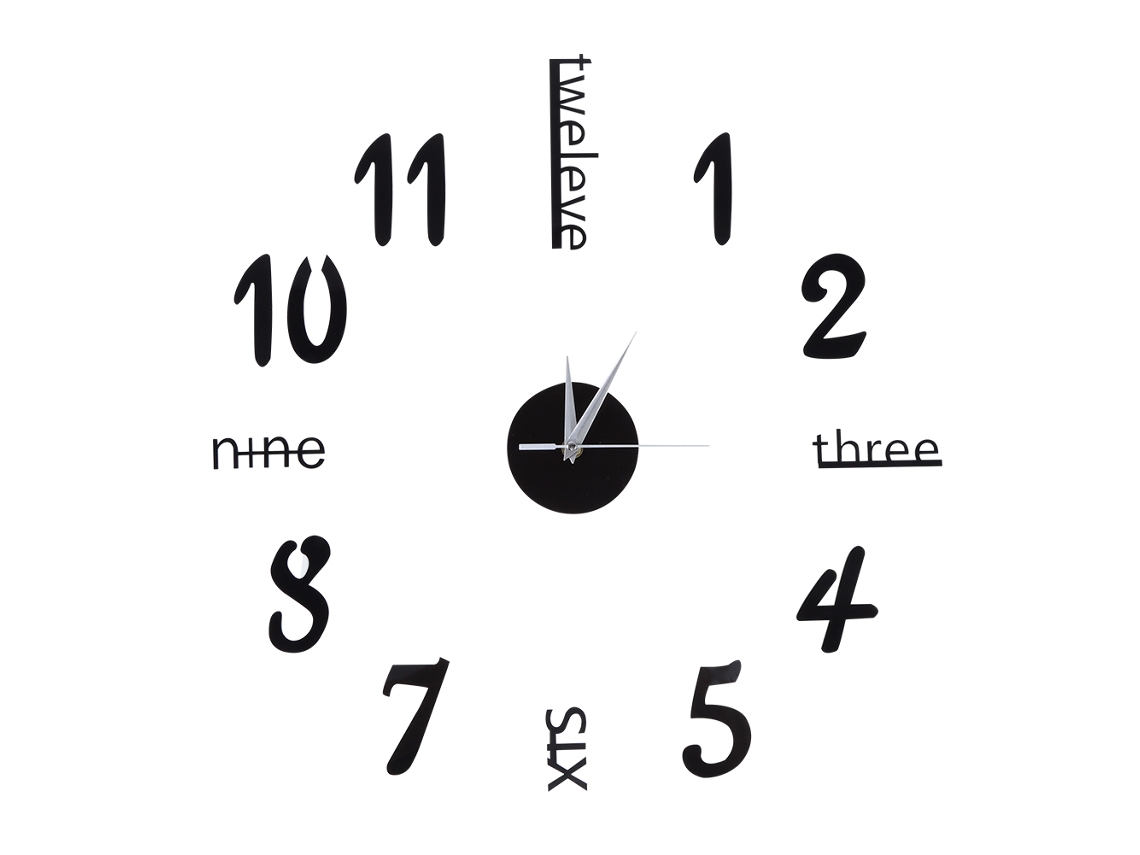 Reloj de pared digital decorativo 3D DIY negro