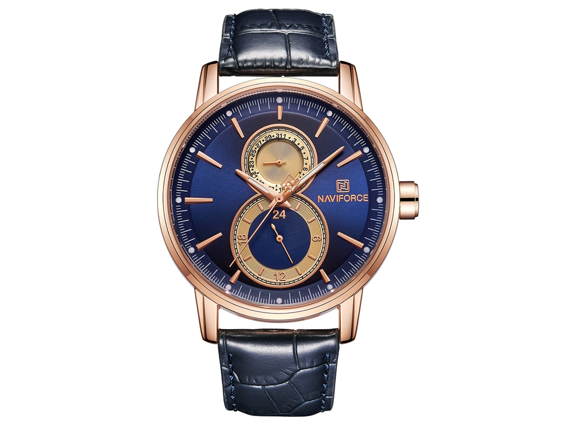 Reloj Quartz Hombre De Cuero Resistente Al Agua 3atm Rose Blue Naviforce
