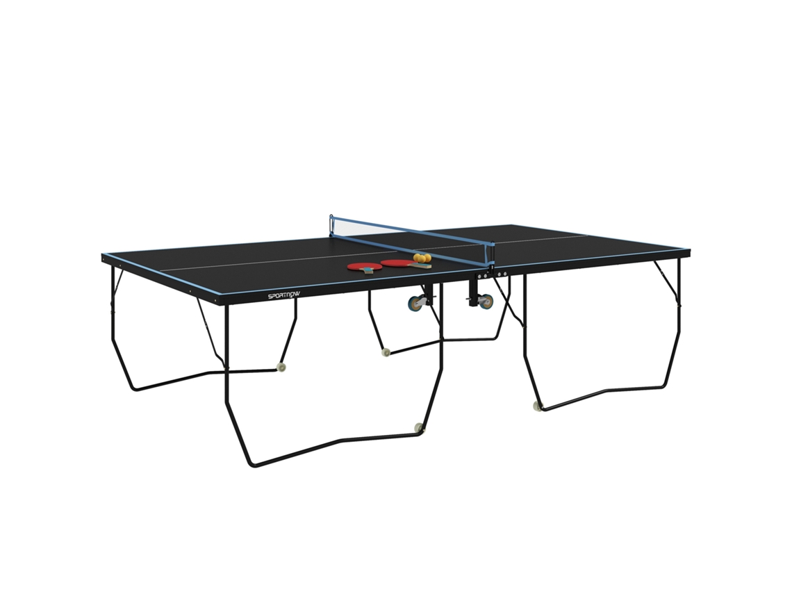 Mesa de ping-pong plegable, 8 ruedas, acero electrostático, MDF, 274 x 152,5 x 76 cm, negra.