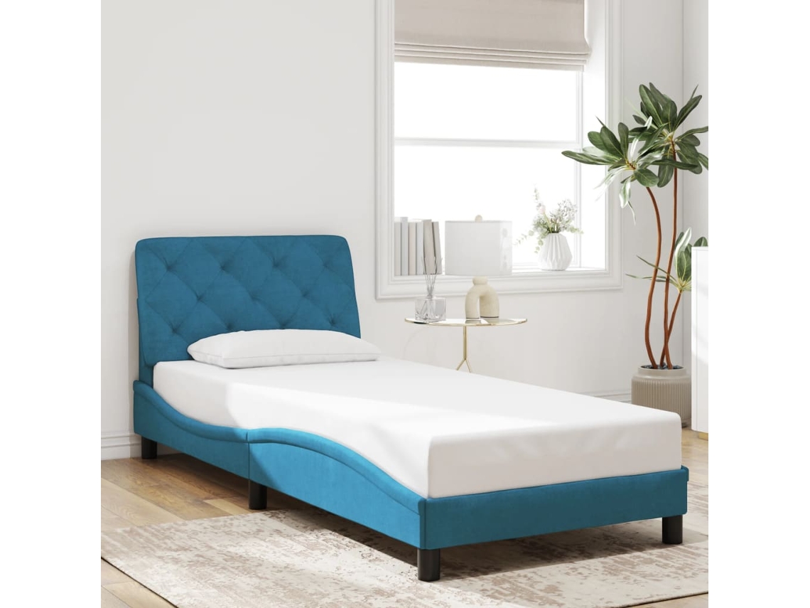 Estructura De Cama Con Cabecero Terciopelo Azul 90x200 Cm