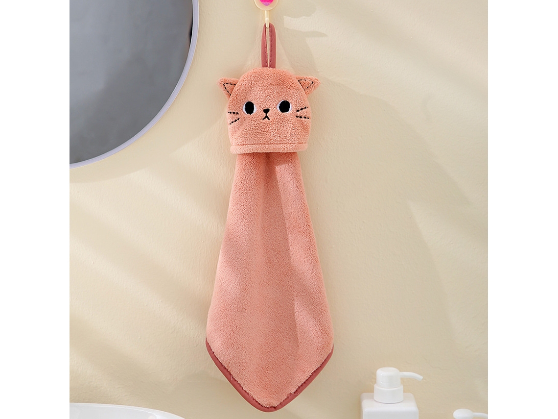 (rosa) Toalla De Manos De Vellón Coral Súper Absorbente Con Patrón De Bordado De Gato