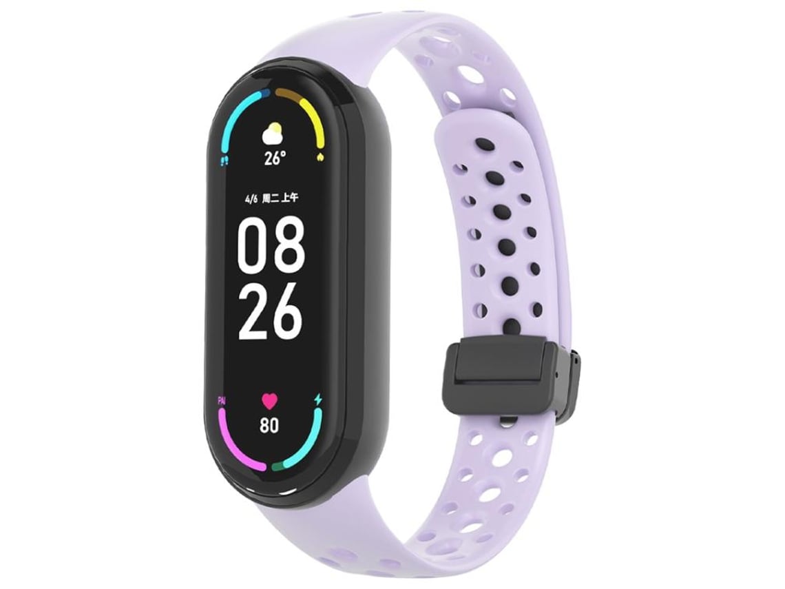 Bracelete Para Xiaomi Smart Band 10/9/8 - Silicone - Fivela Magnética Preta Roxa