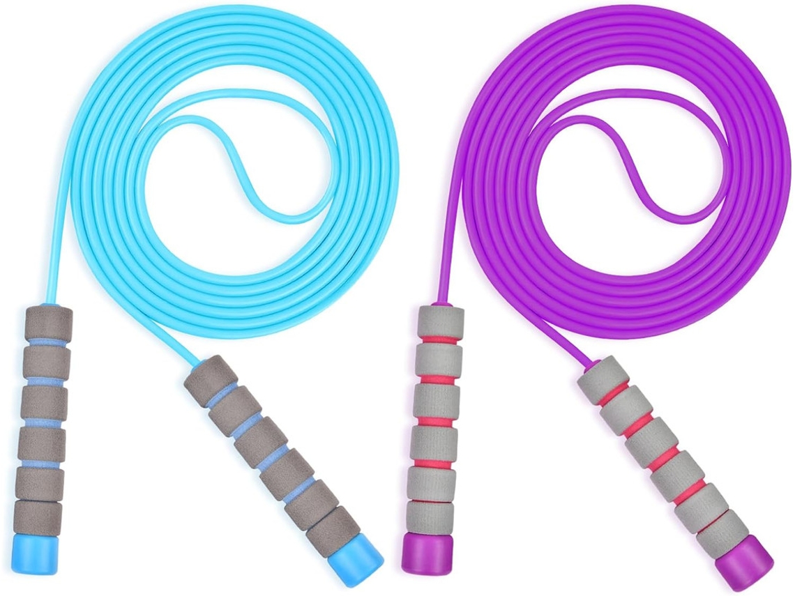 Cuerda De Saltar Para Niños, 2 Piezas Ajustables, Con Mango De Espuma, 2,6 M (azul Y Morado)