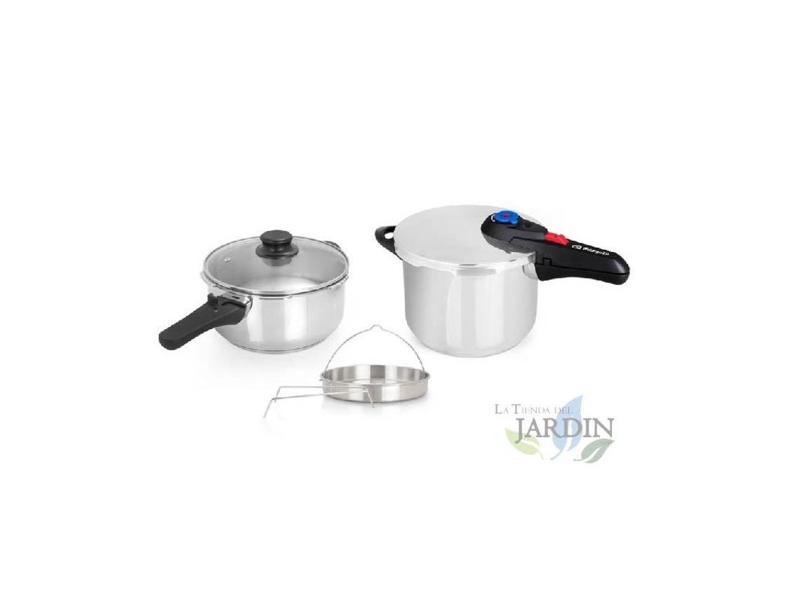 Olla Súper Rápida 46 Litros Ø 22Cm Incluye Tapa De Cristal Y Accesorios Para Cocinar Al Vapor Acero Inox 18/10 ORBEGOZO