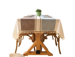 HYMNORA Mantel Lavable de Algodón y Lino con Borlas Mantel Moderno y Sencillo con Rayas para Decoración de Cocina y Comedor
