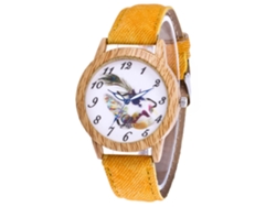 Reloj De Pulsera De Cuarzo Para Mujer Con Correa Vaquera, Estilo Sencillo, Esfera Redonda Amarilla.