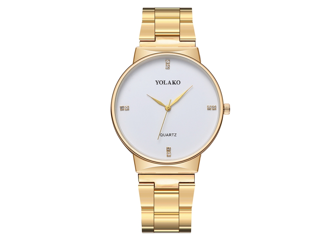 Conjunto De Dos Relojes De Pulsera De Cuarzo Yolako Con Brazalete De Acero Inoxidable Y Baño De Oro.