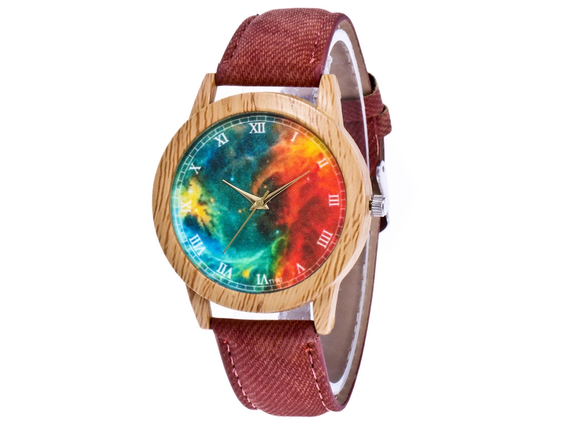 Reloj De Pared De Piel Para Parejas Nebulosa Colorida De Acero Inoxidable Café