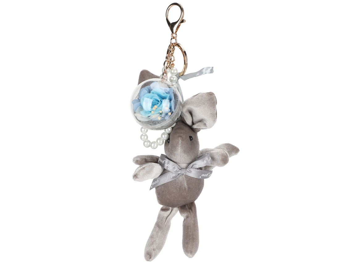 Llavero de conejito lindo con flores, regalo de imitación, mochila gris azul claro