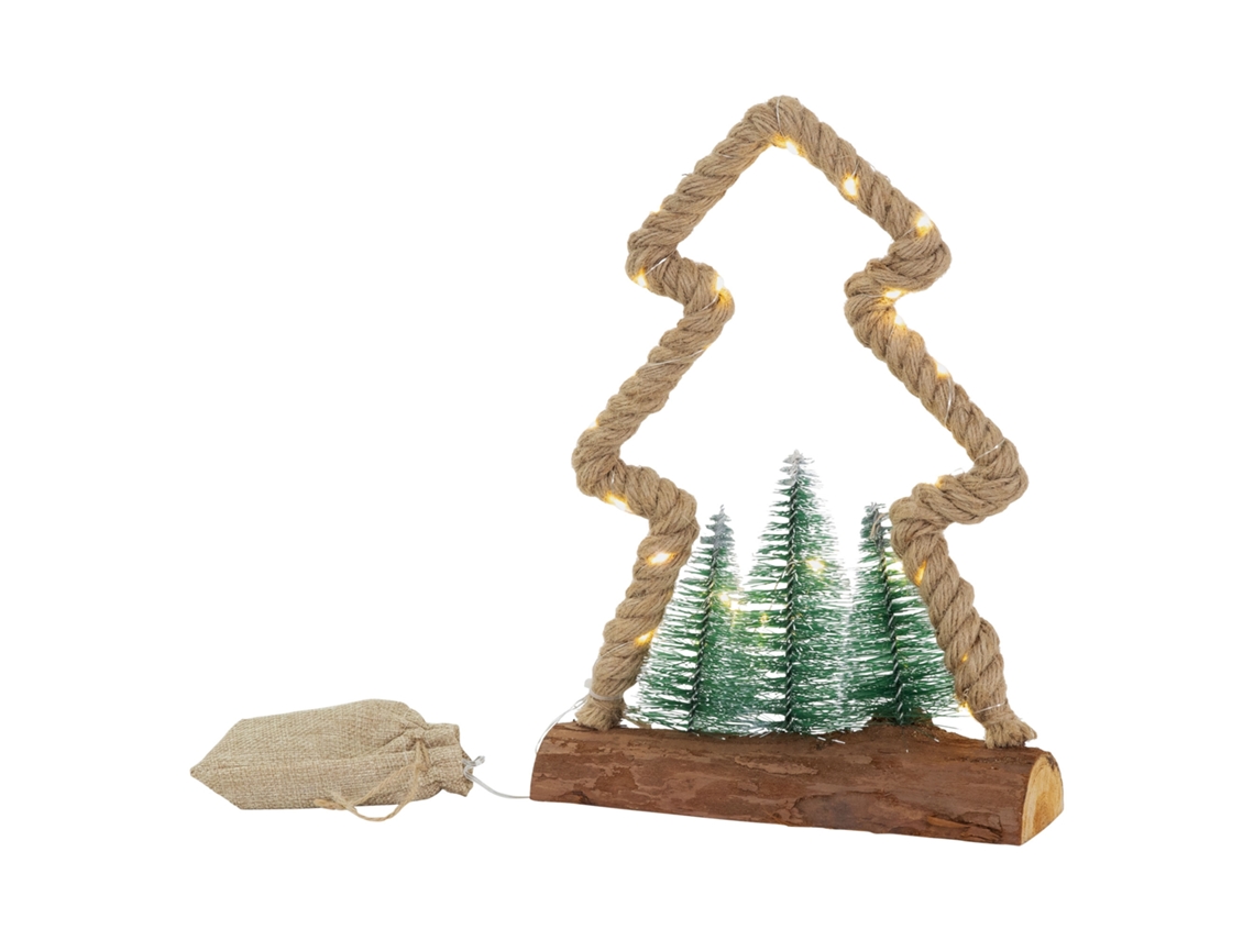 Árbol de yute colgante con 3 abetos 30 LEDs decoración interior navidad a pilas ECD