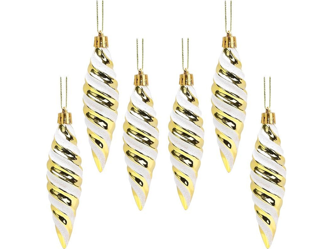 Juego De 6 Bolas Navideñas Grandes En Forma De Espiral De 11 X 3 Mm - Doradas - Decoradas Con Purpurina Y Destellos